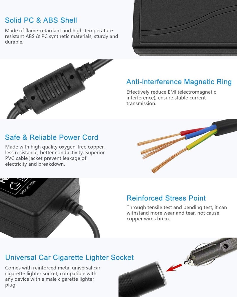 ALITOVE محول AC إلى DC 12V 5A 60W محول من 110V إلى 12V محول ولاعة سجائر إلى قابس حائط محول 120V AC إلى DC للأجهزة الصغيرة مثل مكنسة السيارة، جهاز تدليك، مروحة، شاحن سيارة MP3 وأجهزة أخرى تحت 60W - Image 5